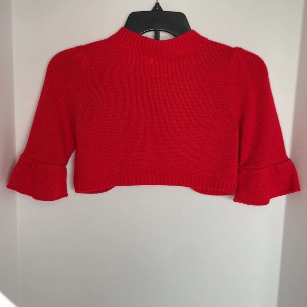 Justice red cropped sweater cardigan with short bell sleeves girls size M (12)